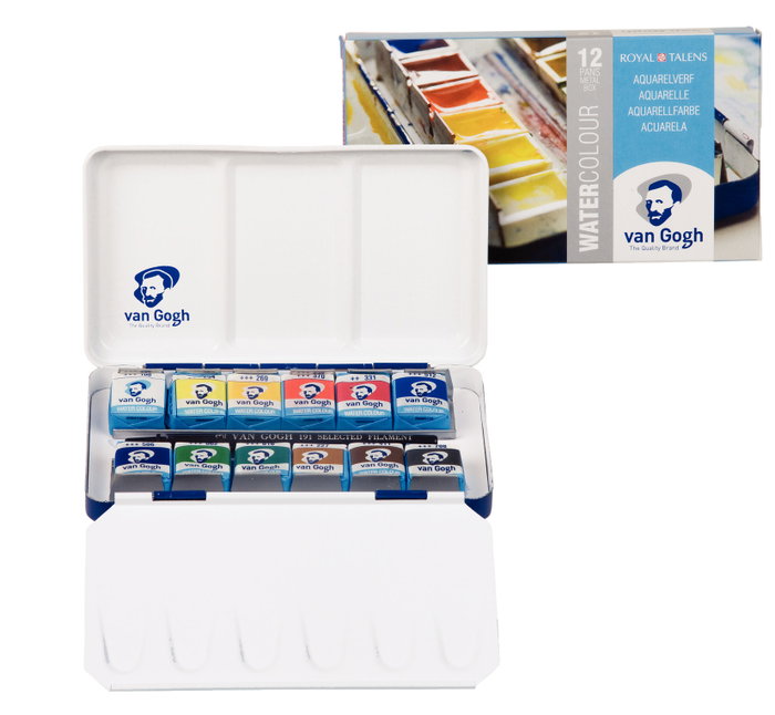 Van Gogh Estuche metálico de acuarelas con 12 colores en medias pastillas Van Gogh Estuche metálico de acuarelas con 12 colores en medias pastillas
